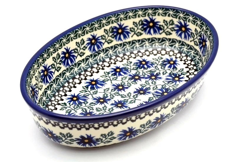 Polish Pottery Baker - Oval - Small - Blue Chicory