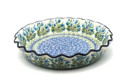 Polish Pottery Baker - Pie Dish - Fluted - Blue Bells