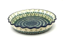 Polish Pottery Baker - Pie Dish - Fluted - Blue Spring Daisy