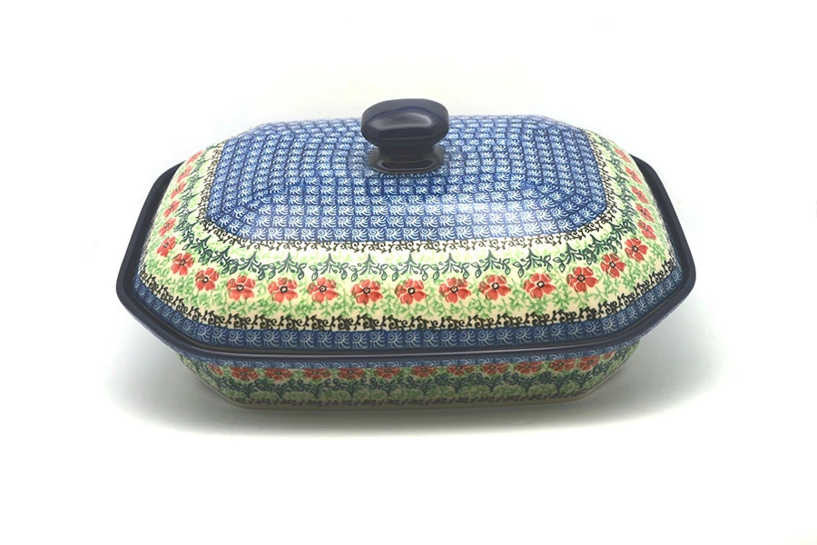 Polish Pottery Baker - Rectangular Covered - Large - Maraschino