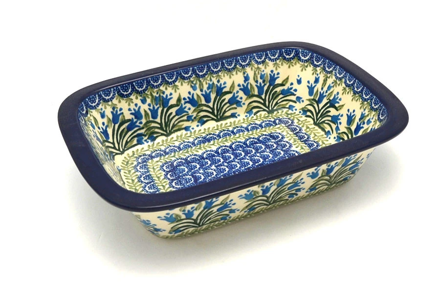Polish Pottery Baker - Rectangular With Grip Lip - Blue Bells