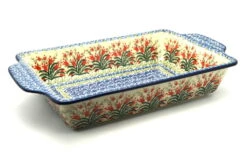 Polish Pottery Baker - Rectangular With Tab Handles - 7 Cups - Crimson Bells