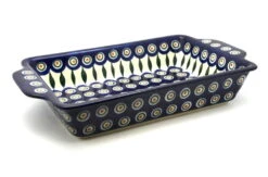 Polish Pottery Baker - Rectangular With Tab Handles - 7 Cups - Peacock
