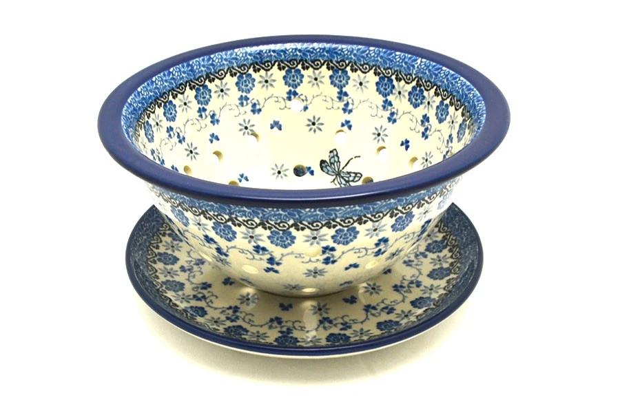Polish Pottery Berry Bowl With Saucer - Dragonfly