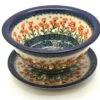Polish Pottery Berry Bowl With Saucer - Peach Spring Daisy