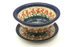 Polish Pottery Berry Bowl With Saucer - Peach Spring Daisy