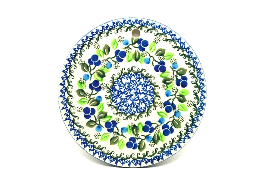 Polish Pottery Cheese Board - 7 1/4" - Blue Berries