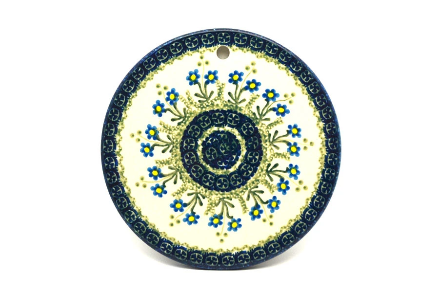 Polish Pottery Cheese Board - 7 1/4" - Blue Spring Daisy