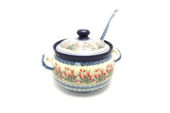 Polish Pottery Covered Tureen And Ladle Set - Crimson Bells