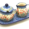 Polish Pottery Cream & Sugar Set - Crimson Bells