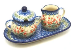 Polish Pottery Cream & Sugar Set - Crimson Bells