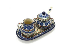 Polish Pottery Cream & Sugar Set With Sugar Spoon - Primrose
