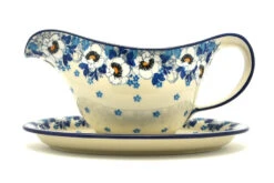 Polish Pottery Gravy Boat - White Poppy