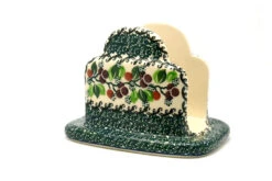 Polish Pottery Napkin Holder - Burgundy Berry Green