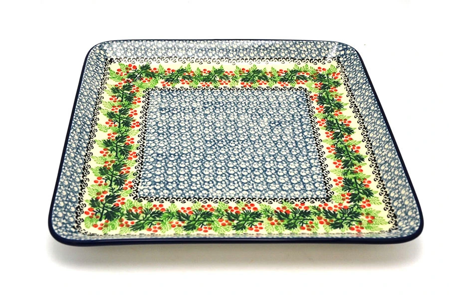 Polish Pottery Platter - Square - Holly Berry
