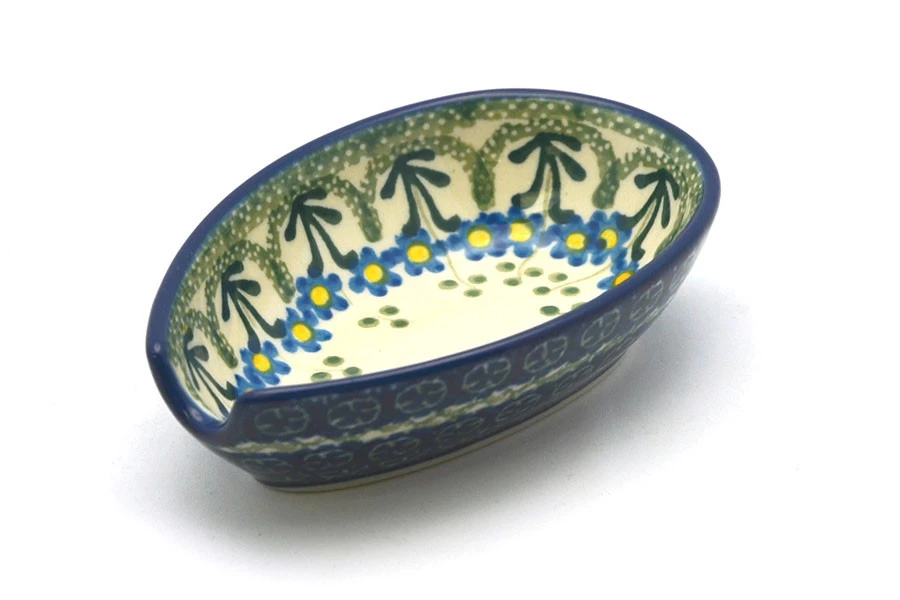 Polish Pottery Spoon Rest - Blue Spring Daisy